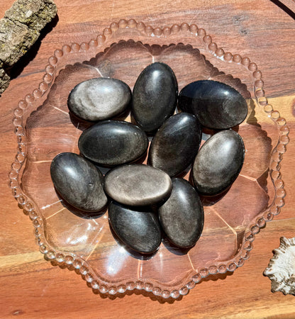 SILVER SHEEN OBSIDIAN PALM STONE (INTUITIVELY CHOSEN)