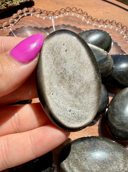 SILVER SHEEN OBSIDIAN PALM STONE (INTUITIVELY CHOSEN)