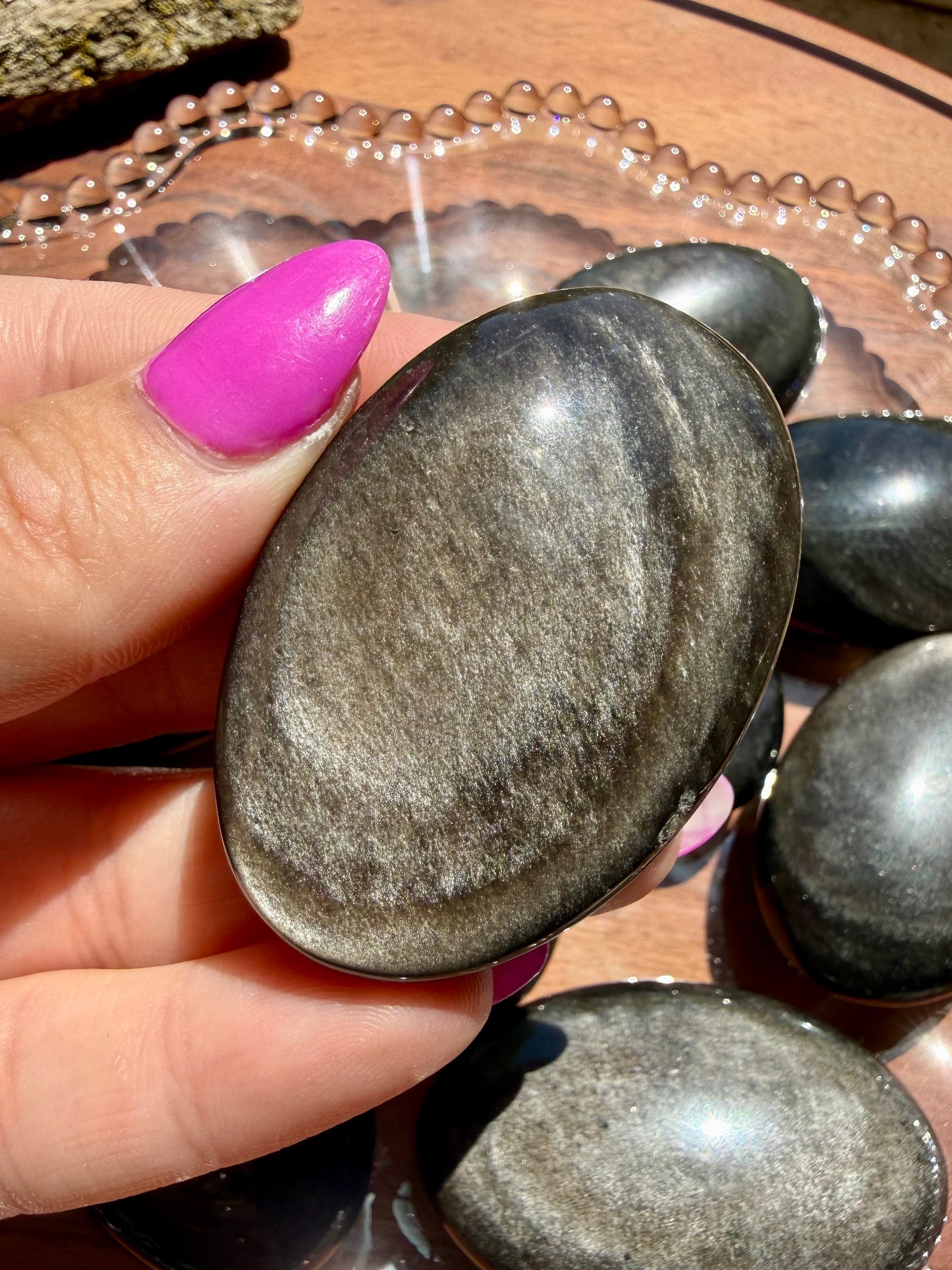 SILVER SHEEN OBSIDIAN PALM STONE (INTUITIVELY CHOSEN)