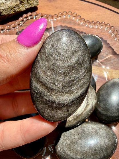 SILVER SHEEN OBSIDIAN PALM STONE (INTUITIVELY CHOSEN)