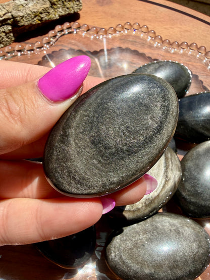 SILVER SHEEN OBSIDIAN PALM STONE (INTUITIVELY CHOSEN)