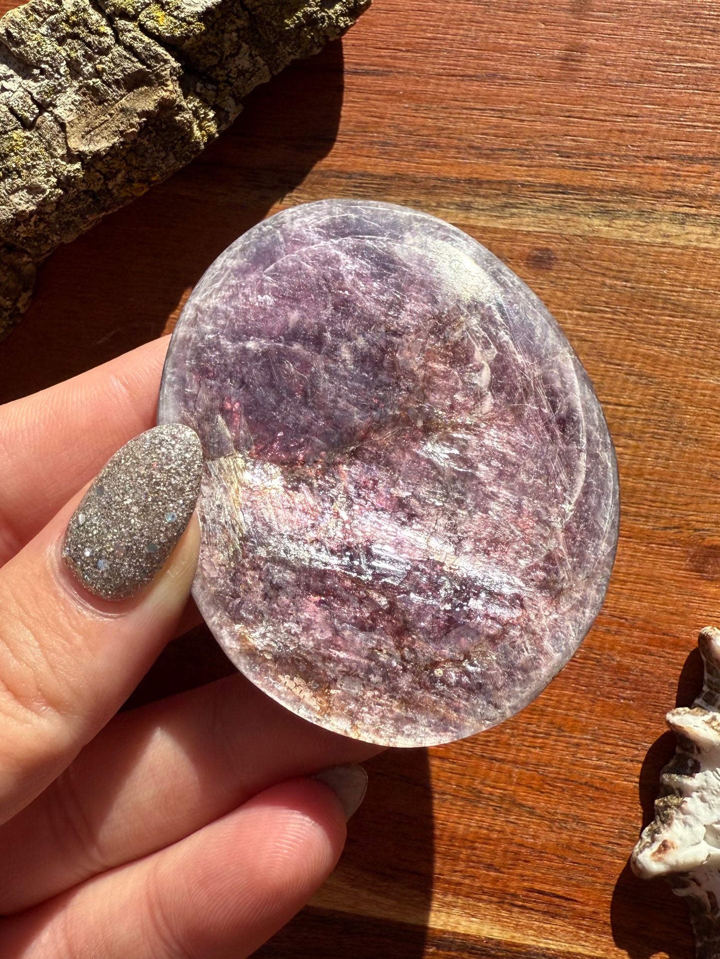FLASHY LEPIDOLITE PALM STONE