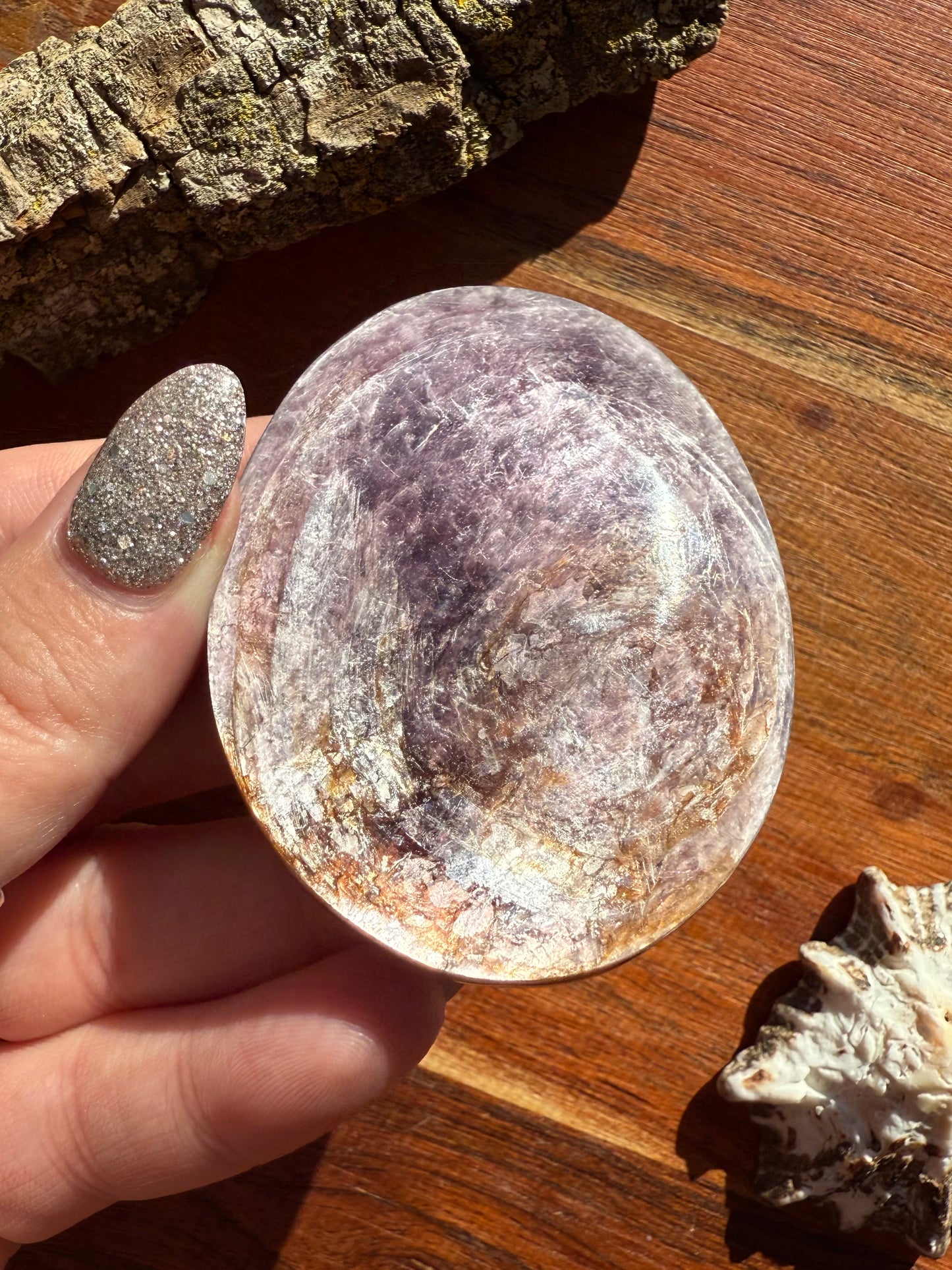 FLASHY LEPIDOLITE PALM STONE