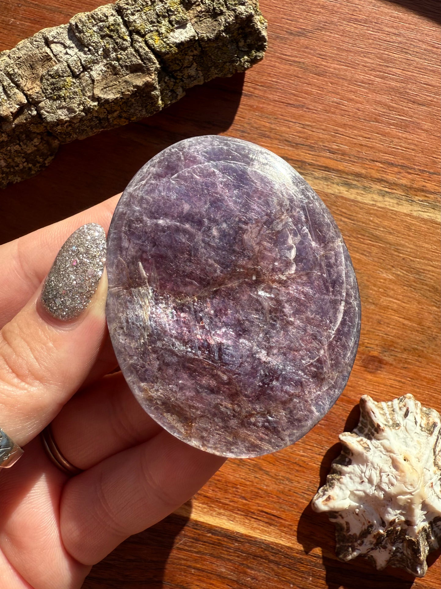 FLASHY LEPIDOLITE PALM STONE
