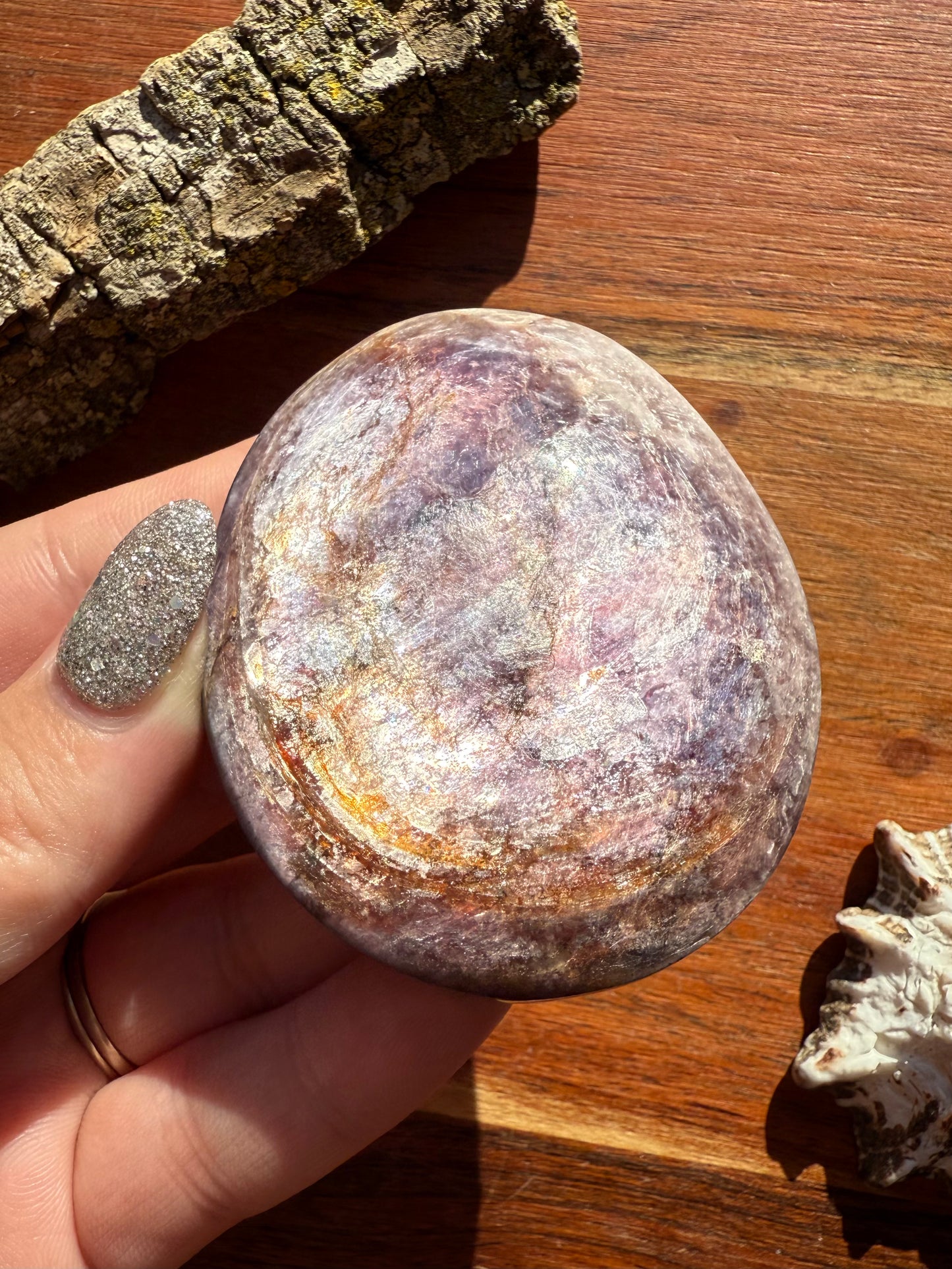 FLASHY LEPIDOLITE PALM STONE
