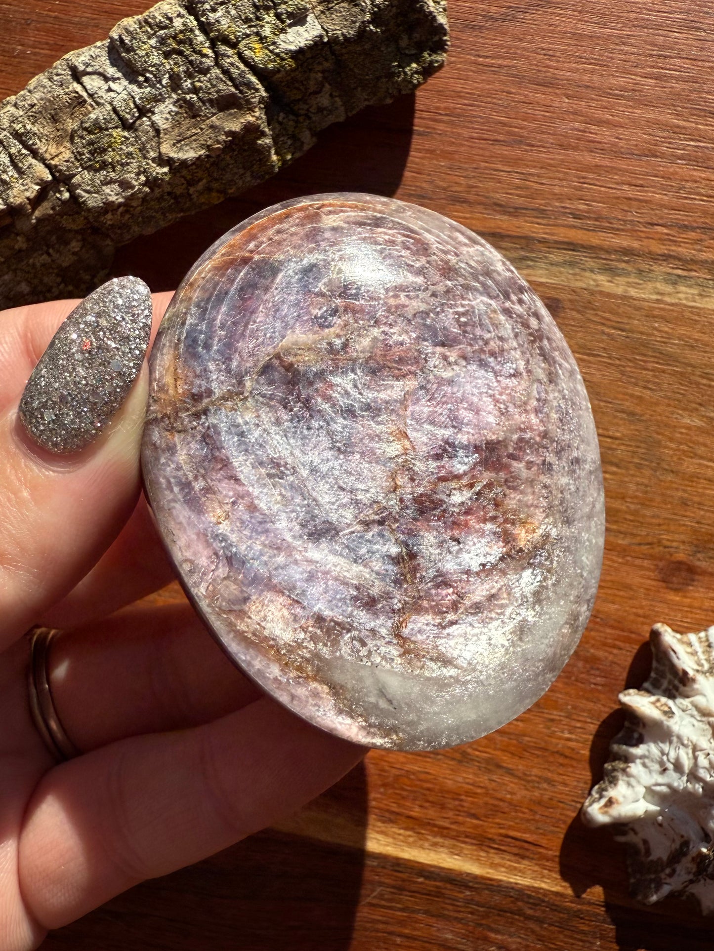 FLASHY LEPIDOLITE PALM STONE