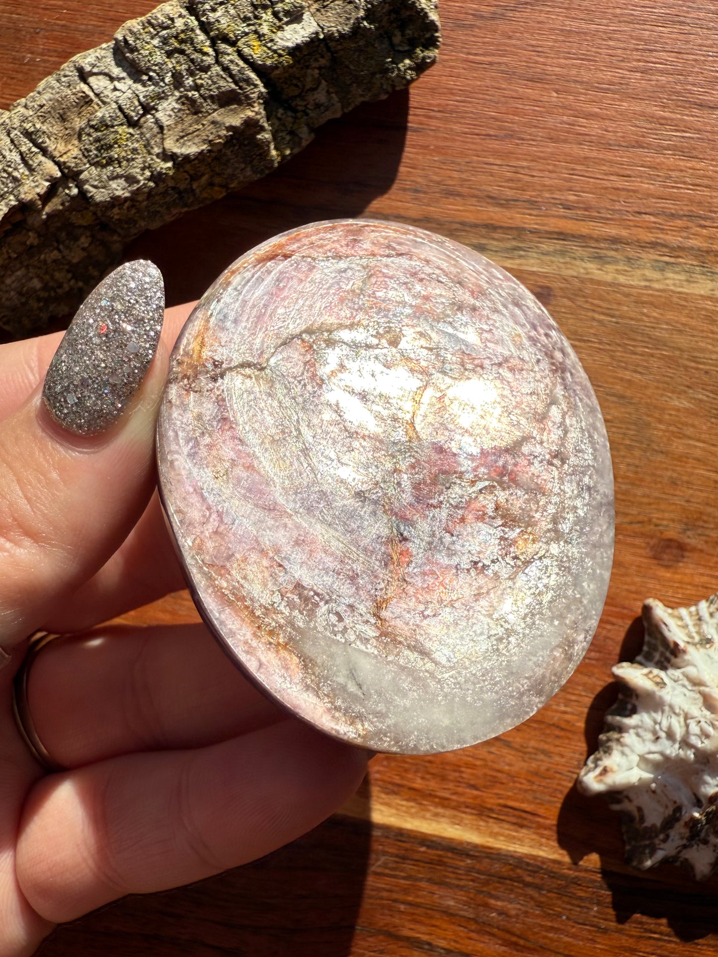 FLASHY LEPIDOLITE PALM STONE