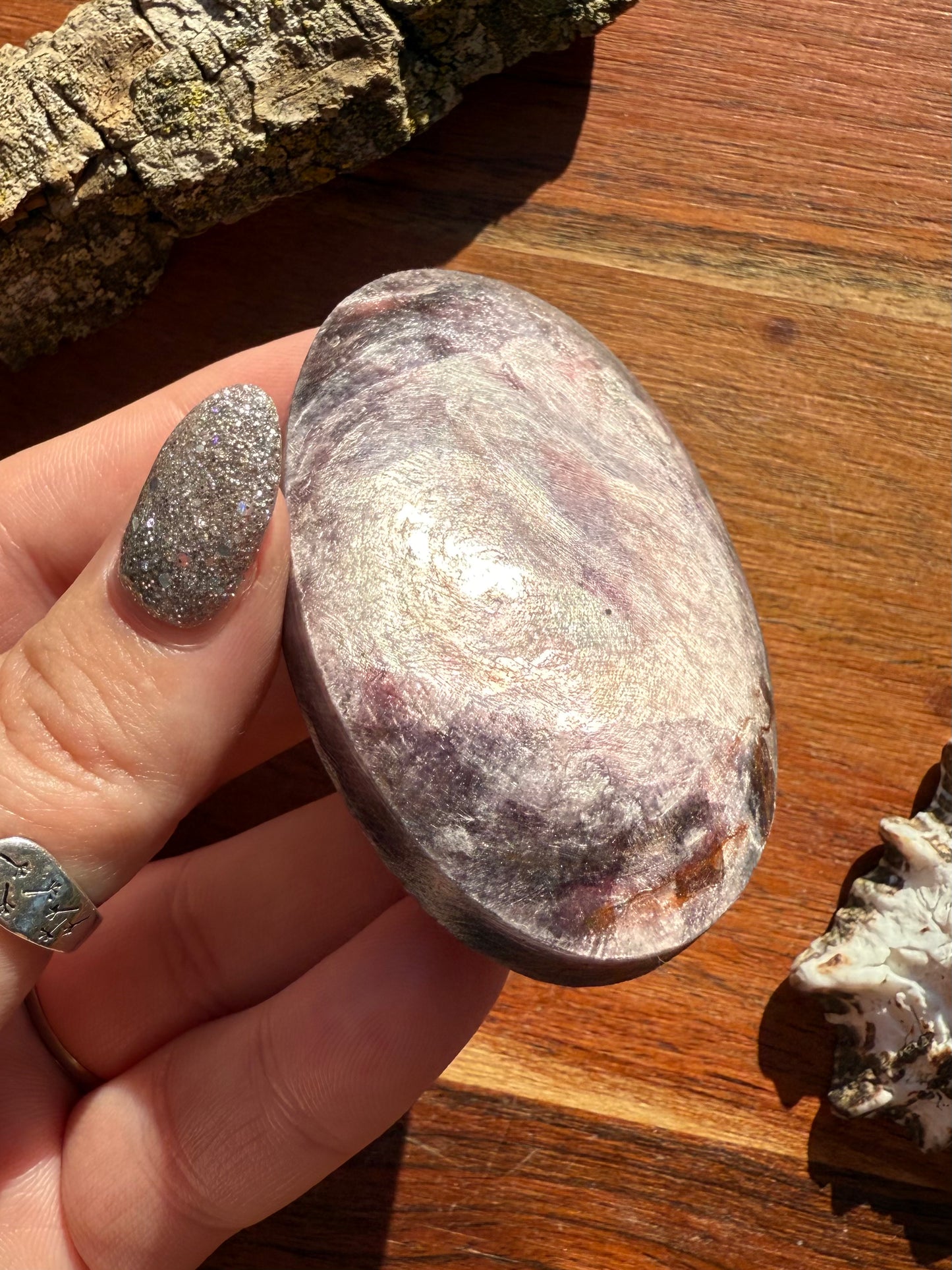 FLASHY LEPIDOLITE PALM STONE