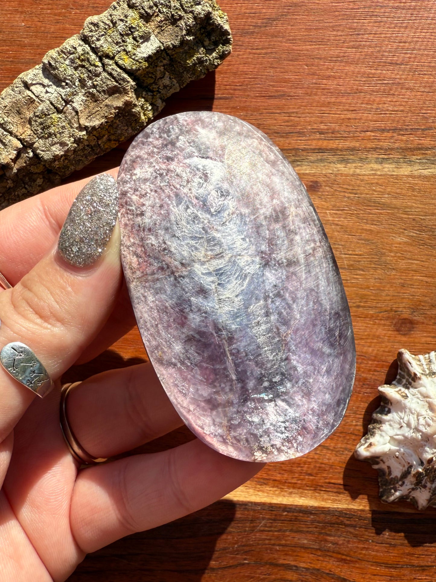 FLASHY LEPIDOLITE PALM STONE