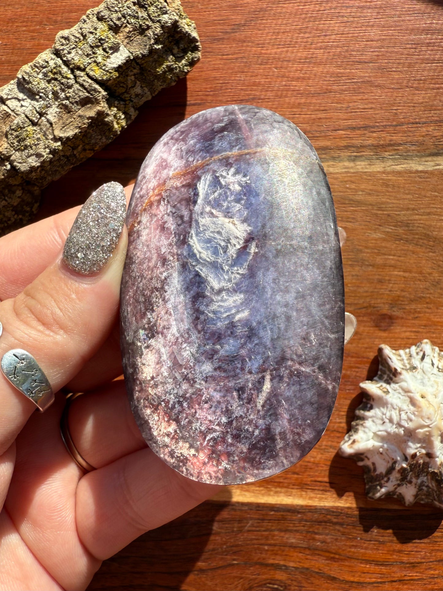 FLASHY LEPIDOLITE PALM STONE