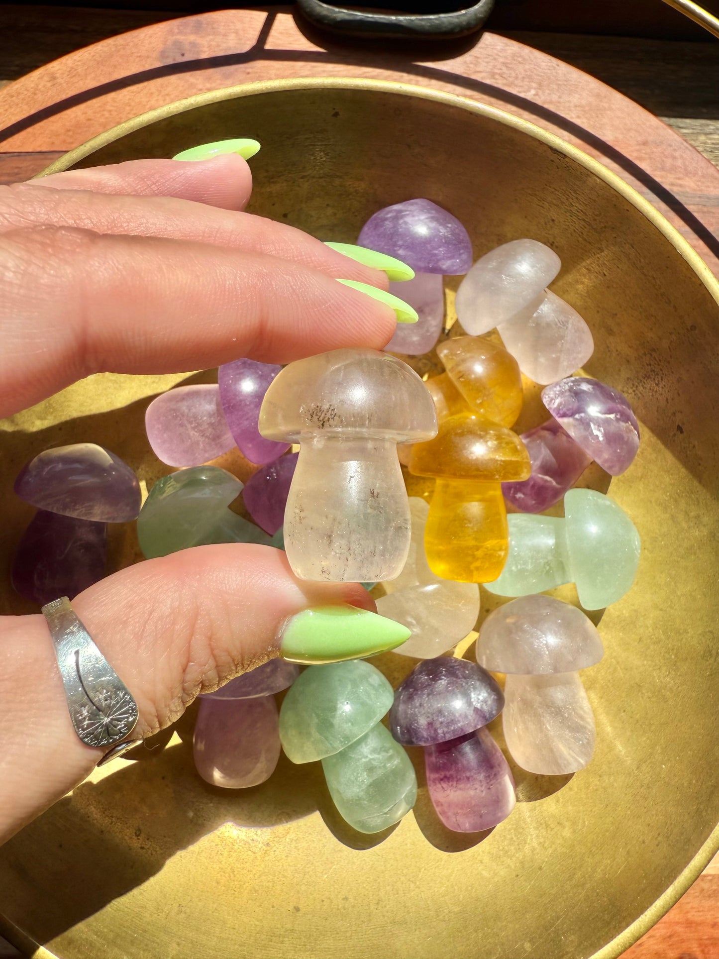 INTUITIVELY CHOSEN CANDY FLUORITE MUSHROOM CARVING [QTY. 1]