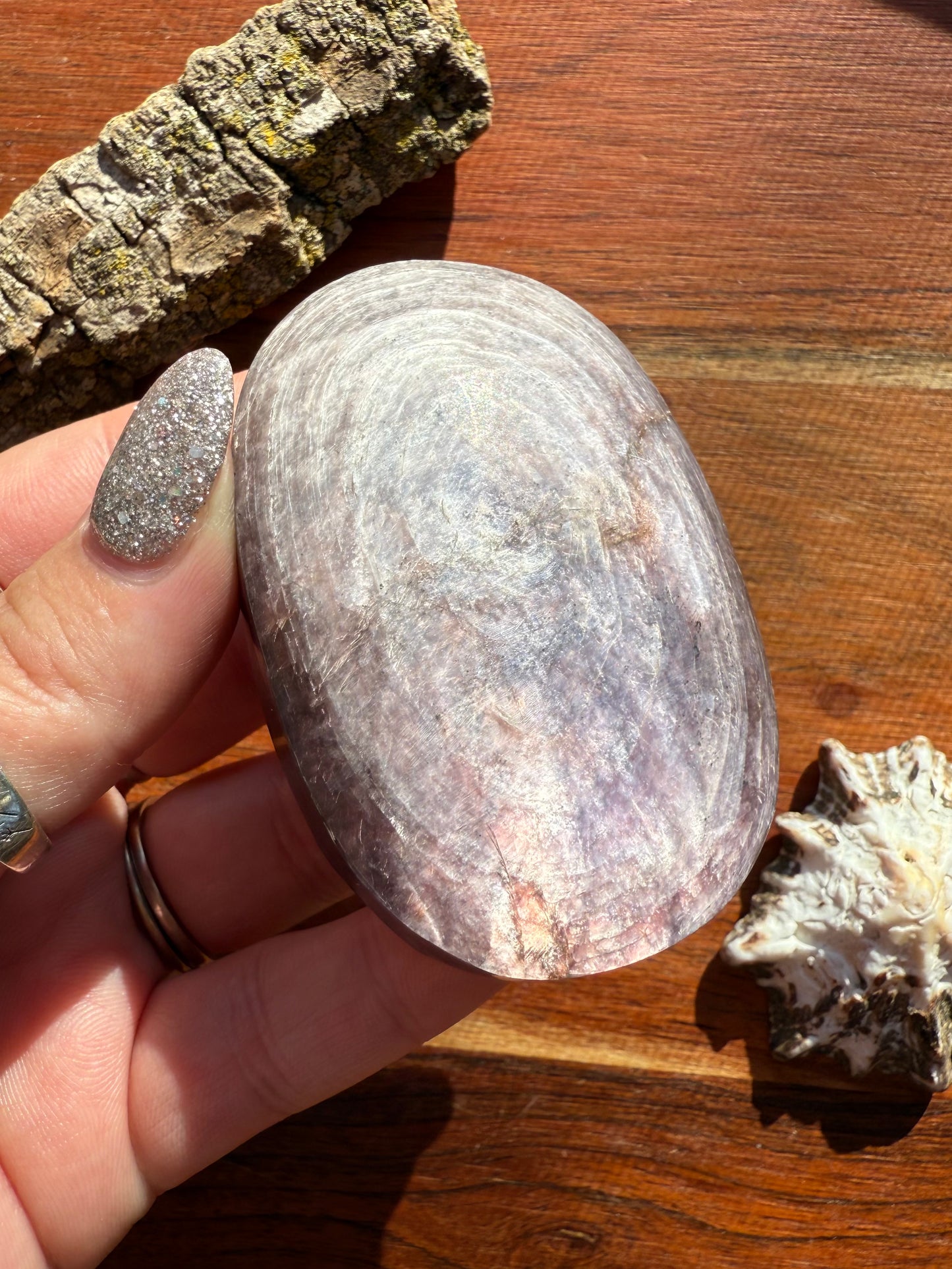 FLASHY LEPIDOLITE PALM STONE