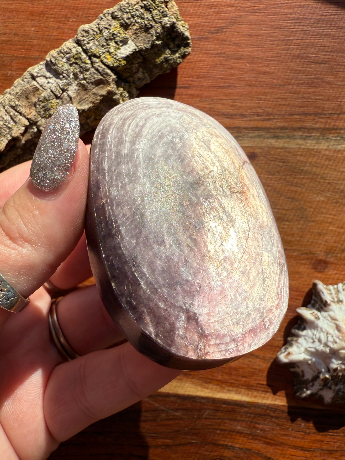 FLASHY LEPIDOLITE PALM STONE