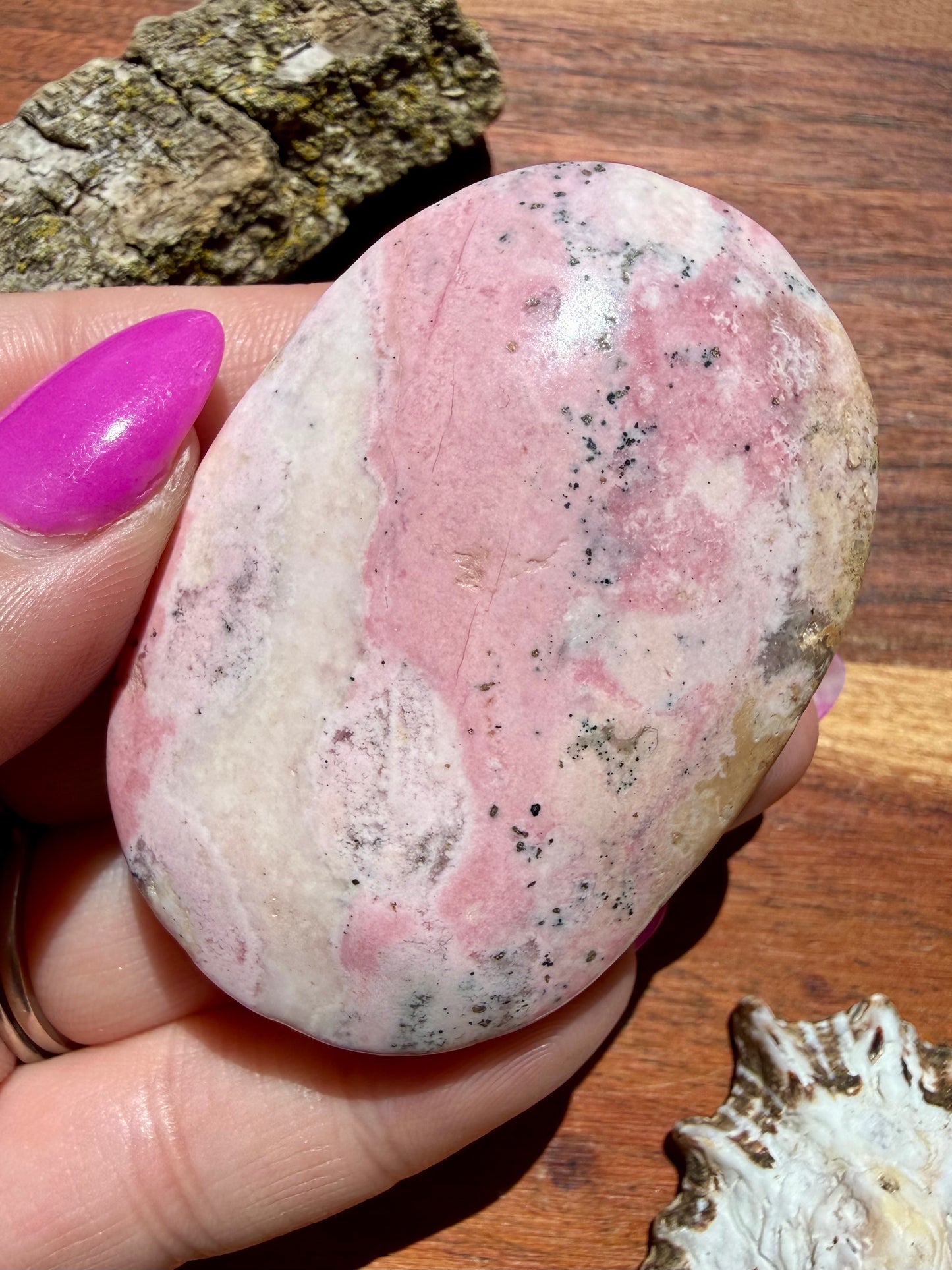 PINK PERUVIAN RHODONITE PALM STONE