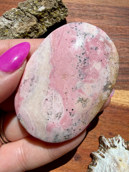 PINK PERUVIAN RHODONITE PALM STONE