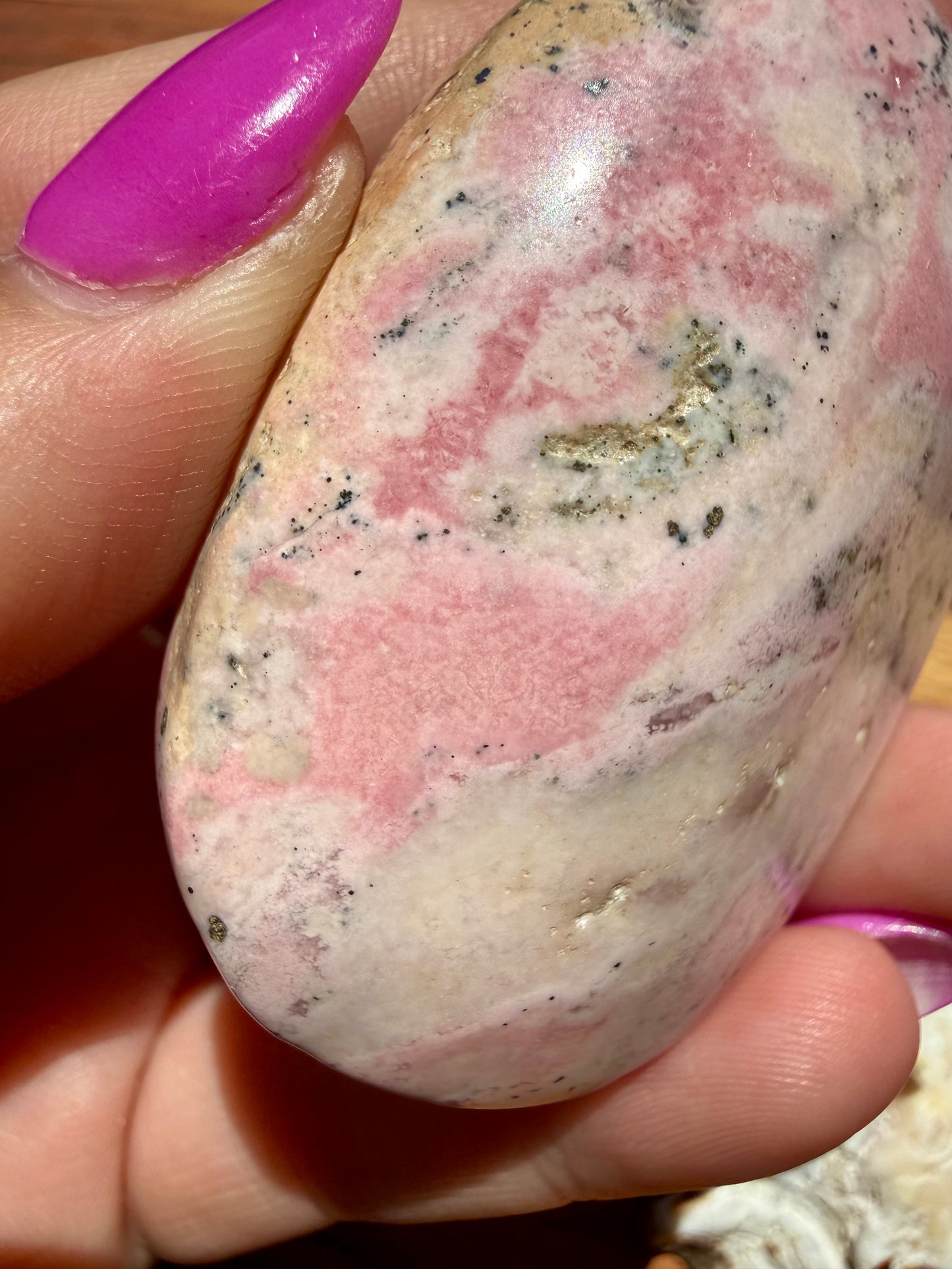 PINK PERUVIAN RHODONITE PALM STONE