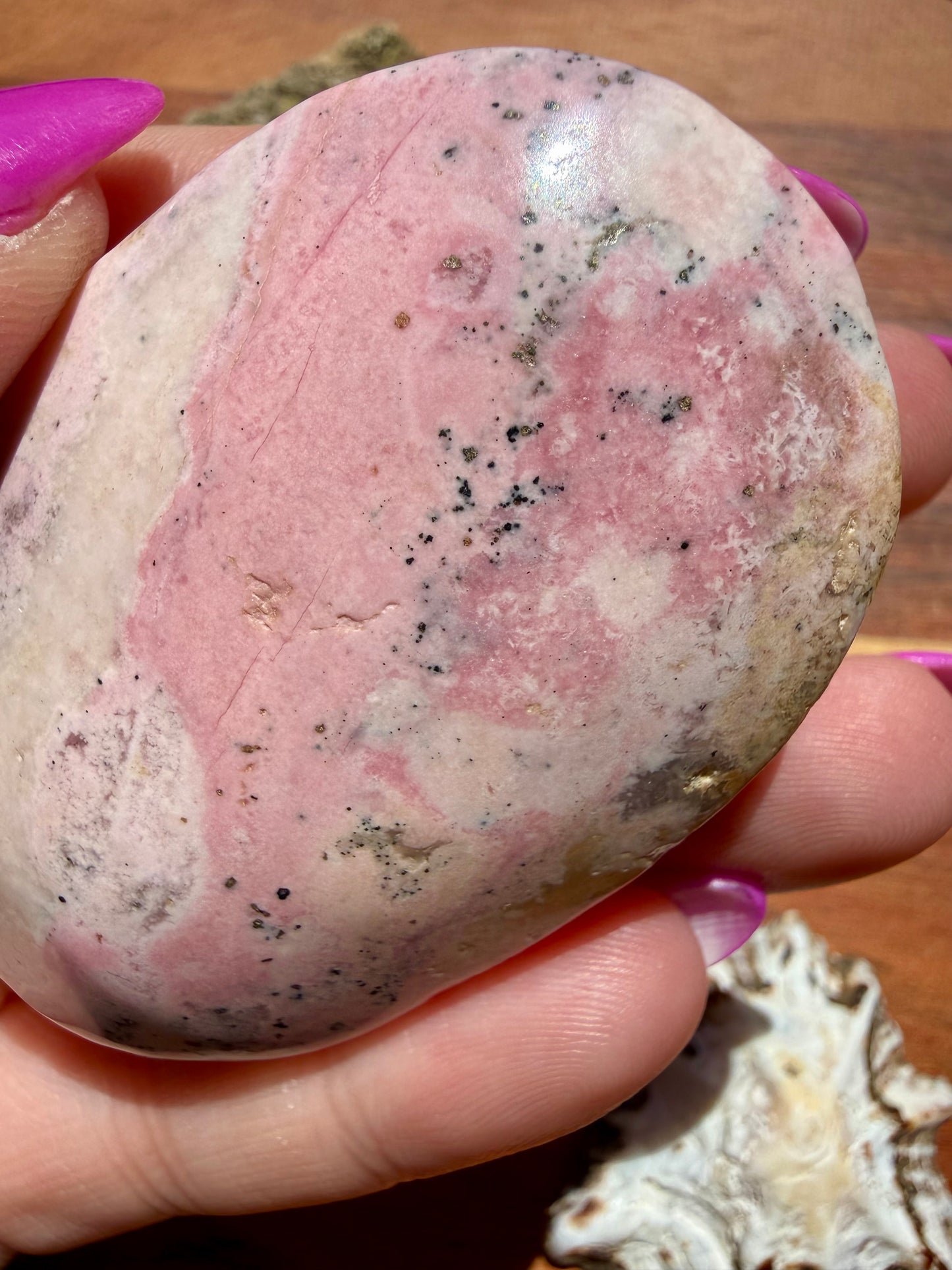 PINK PERUVIAN RHODONITE PALM STONE