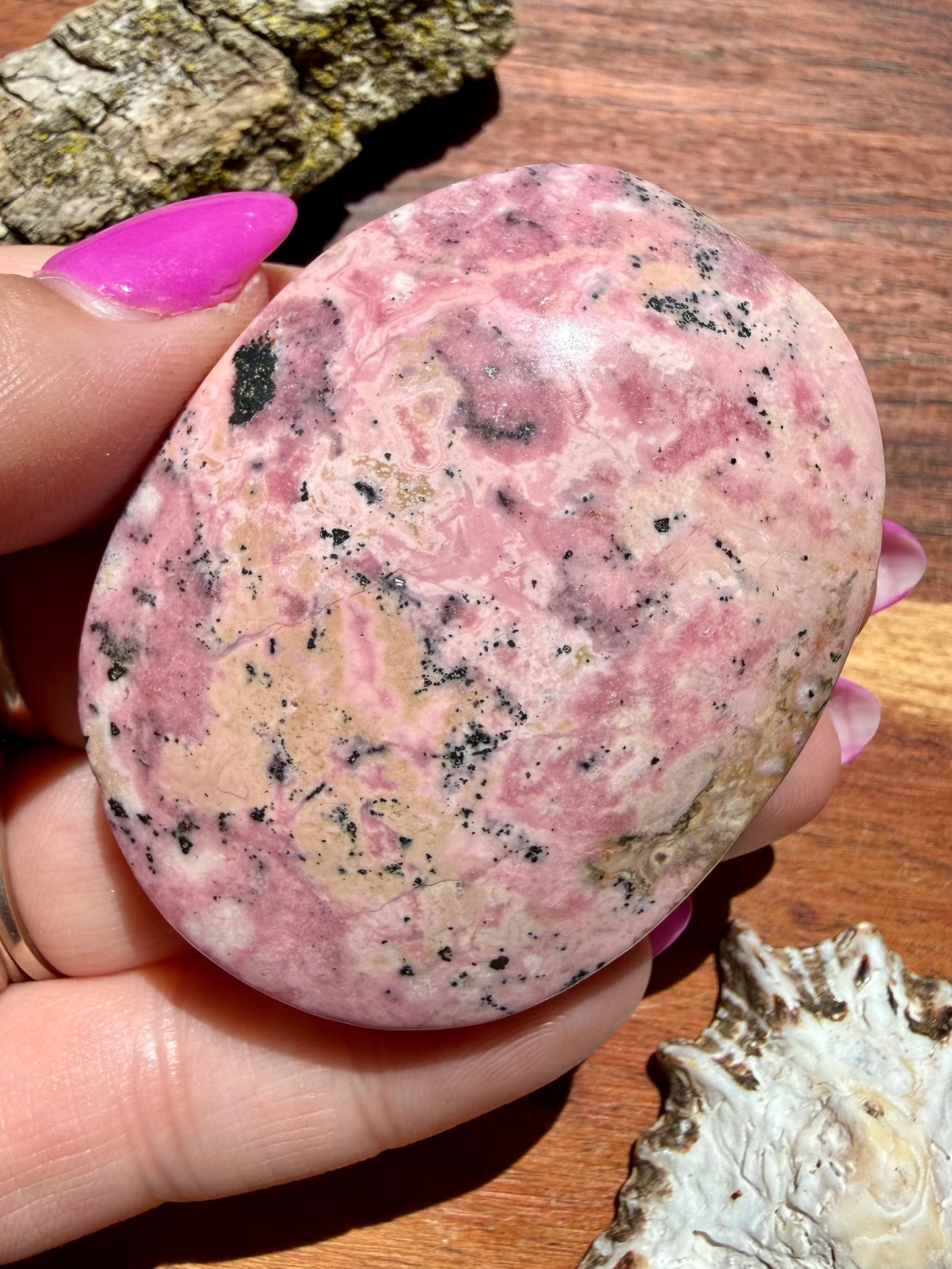 PINK PERUVIAN RHODONITE PALM STONE
