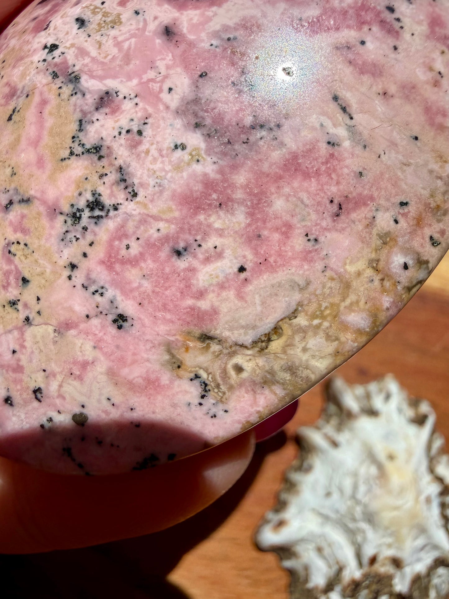 PINK PERUVIAN RHODONITE PALM STONE