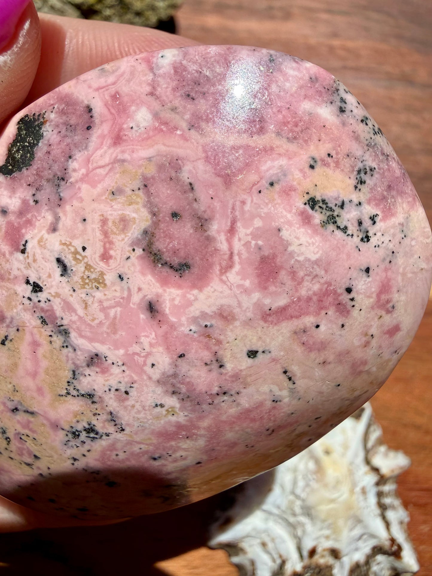PINK PERUVIAN RHODONITE PALM STONE