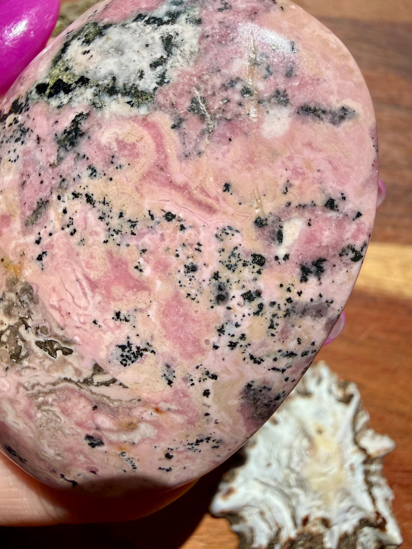 PINK PERUVIAN RHODONITE PALM STONE