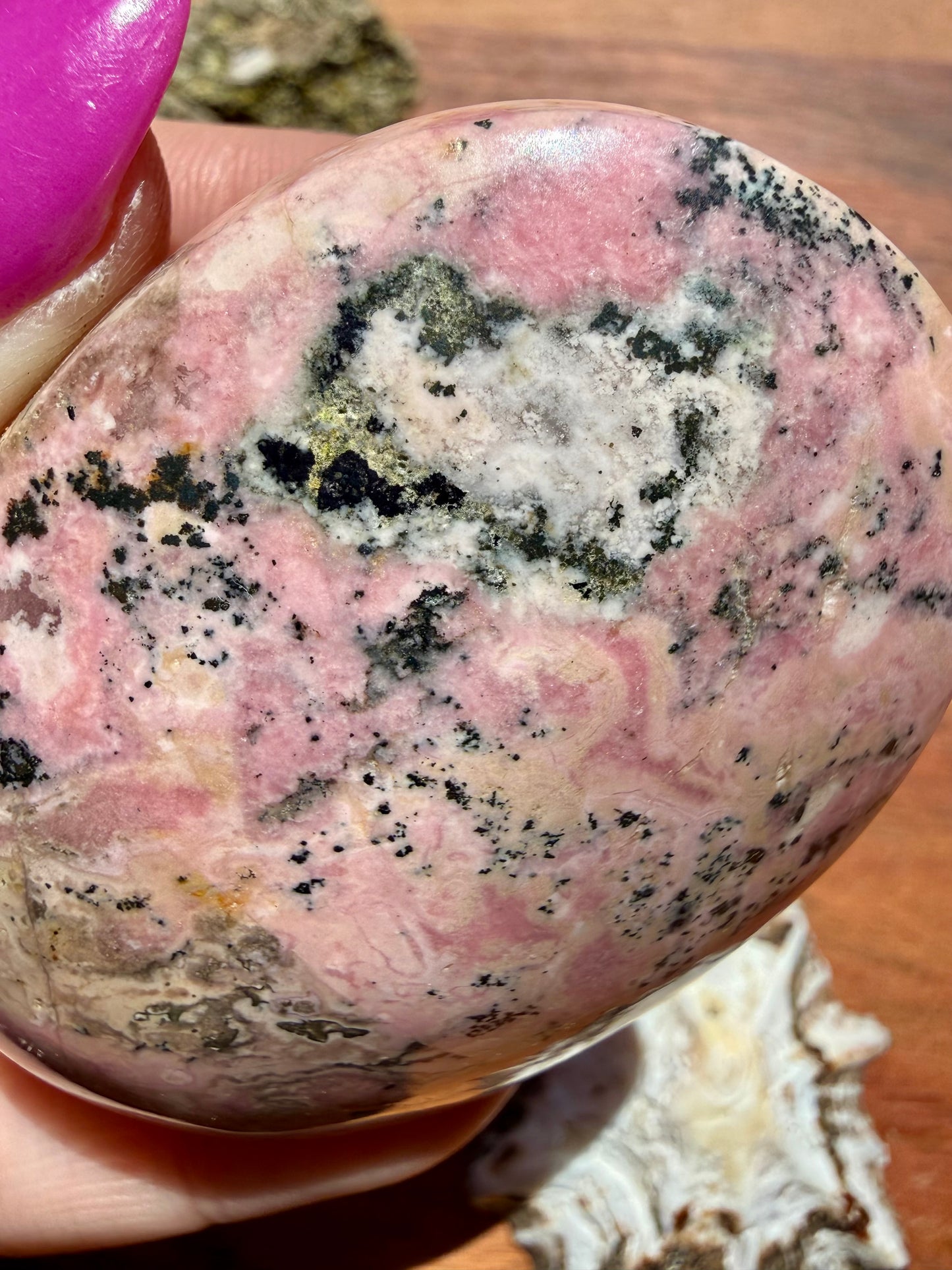 PINK PERUVIAN RHODONITE PALM STONE