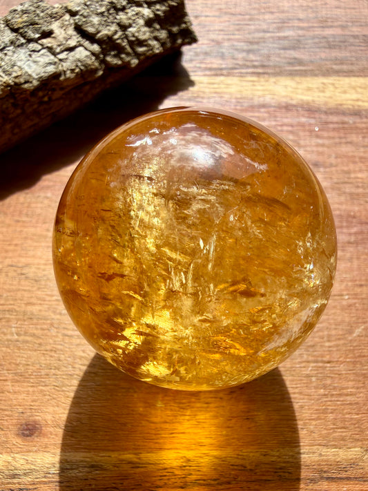 HIGH QUALITY OPTICAL HONEY CALCITE SPHERE