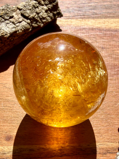 HIGH QUALITY OPTICAL HONEY CALCITE SPHERE