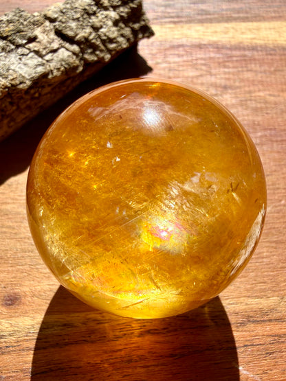 HIGH QUALITY OPTICAL HONEY CALCITE SPHERE