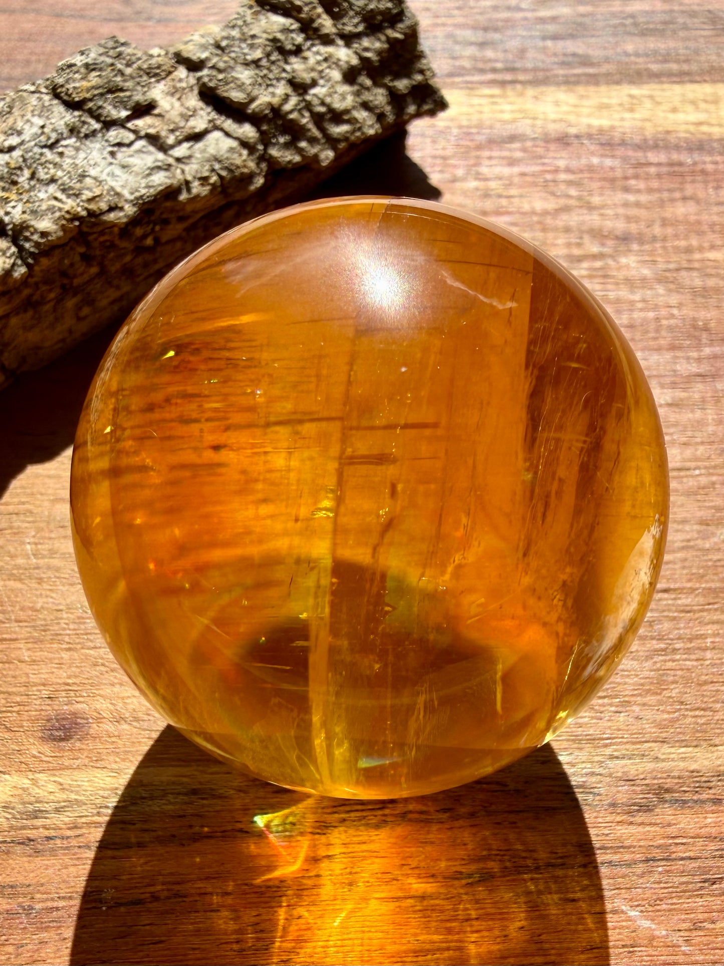 HIGH QUALITY OPTICAL HONEY CALCITE SPHERE