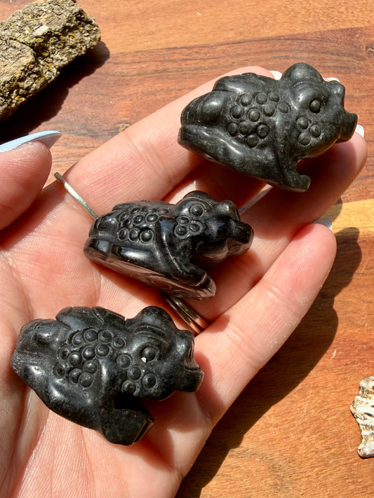 SILVER SHEEN OBSIDIAN MONEY TOAD