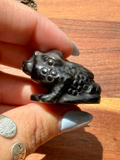 SILVER SHEEN OBSIDIAN MONEY TOAD