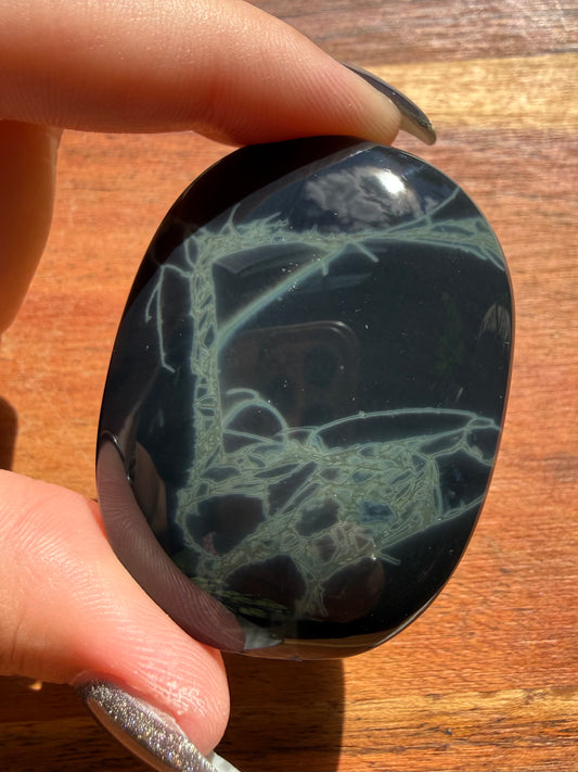 SPIDERWEB OBSIDIAN PALM STONE