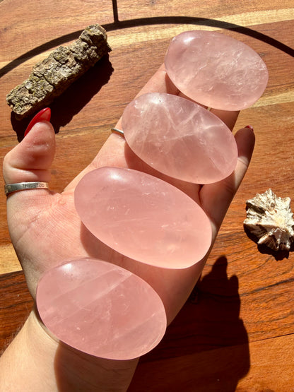 INTUITIVELY CHOSEN ROSE QUARTZ PALM STONE (MEDIUM + LARGE SIZE)