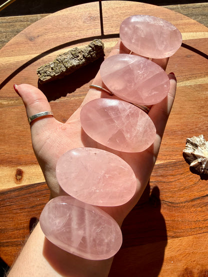 INTUITIVELY CHOSEN ROSE QUARTZ PALM STONE (MEDIUM + LARGE SIZE)
