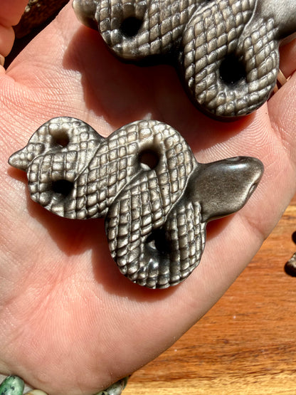 SILVER SHEEN OBSIDIAN SNAKE CARVING