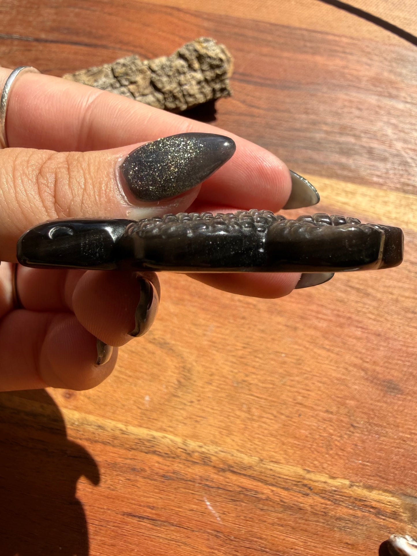 SILVER SHEEN OBSIDIAN SNAKE CARVING