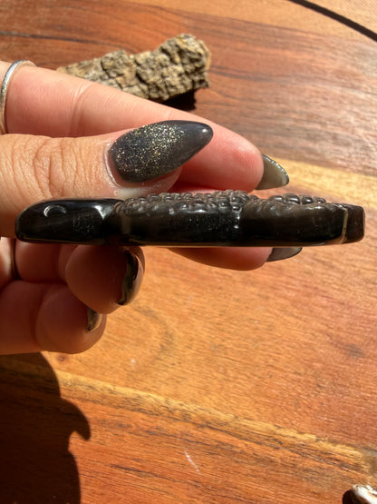 SILVER SHEEN OBSIDIAN SNAKE CARVING