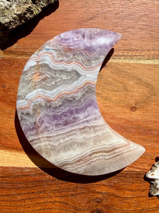 AMETHYST + CRAZY LACE AGATE CRESCENT MOON [GOLD STAND INCLUDED]