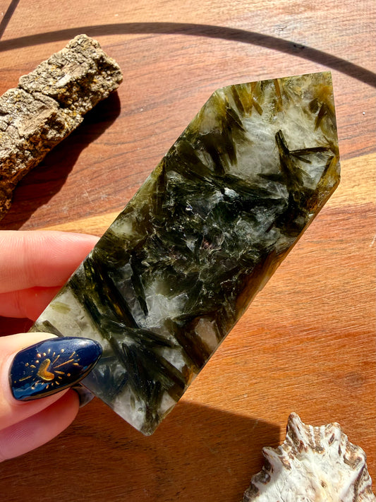 GREEN TOURMALINE + MICA SLAB TOWER