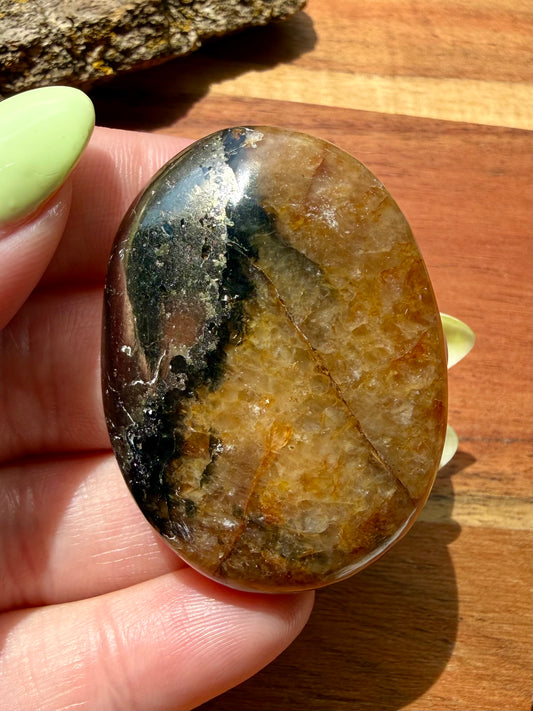 PYRITE + GOLDEN HEALER PALM STONE