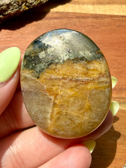 PYRITE + GOLDEN HEALER PALM STONE