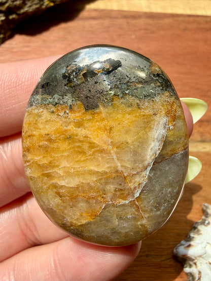PYRITE + GOLDEN HEALER PALM STONE
