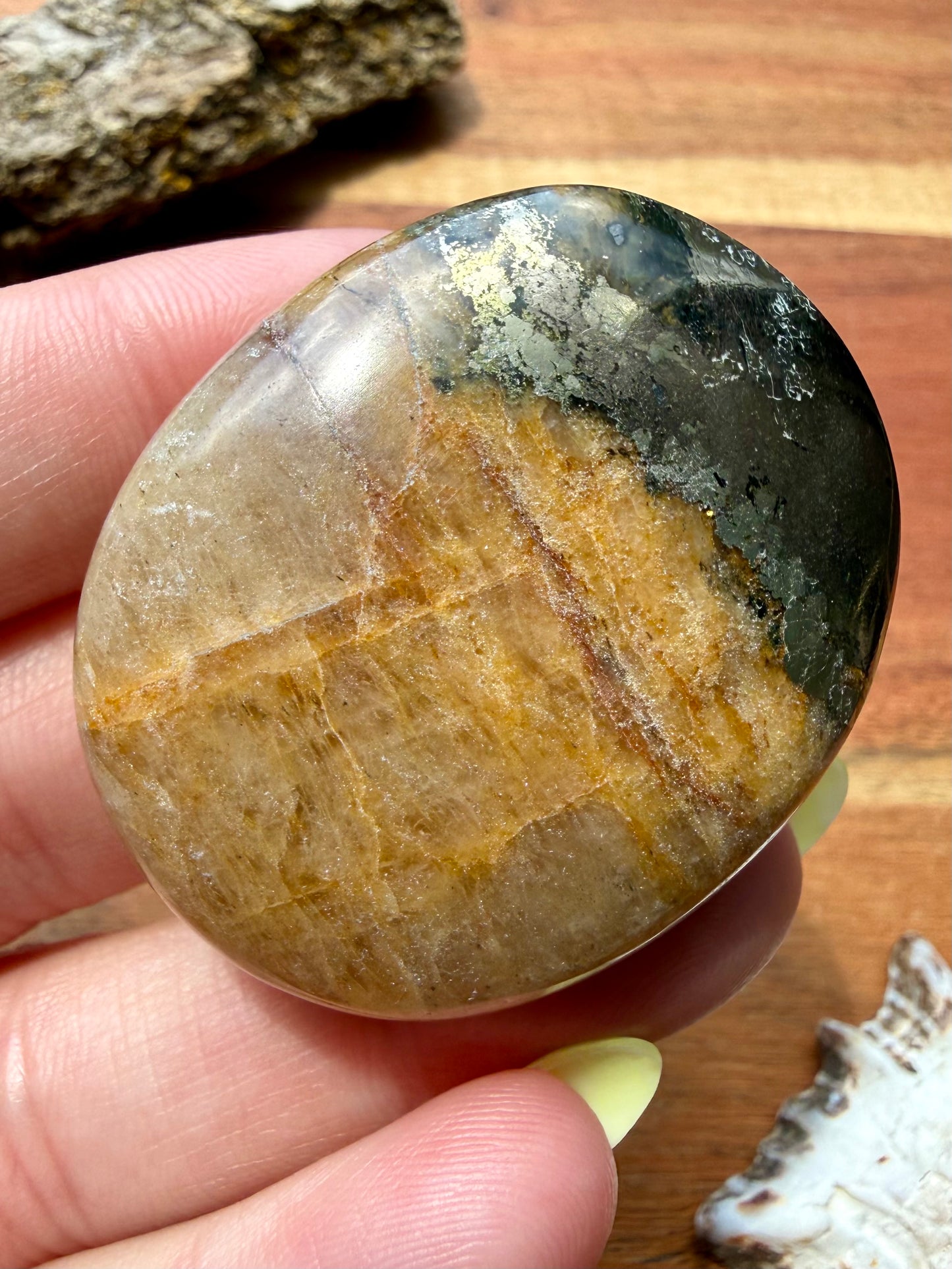 PYRITE + GOLDEN HEALER PALM STONE