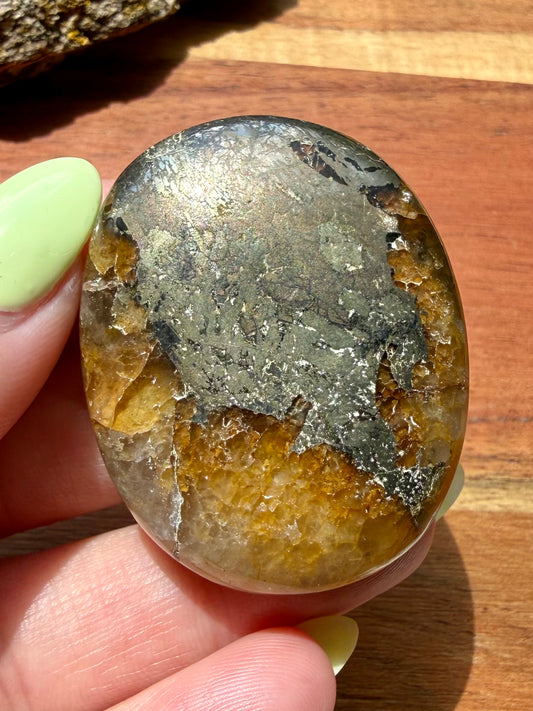 PYRITE + GOLDEN HEALER PALM STONE