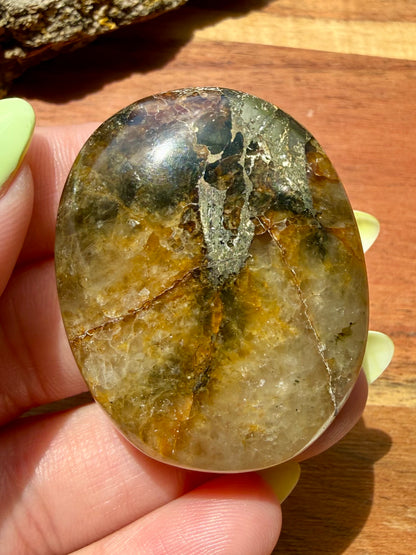 PYRITE + GOLDEN HEALER PALM STONE