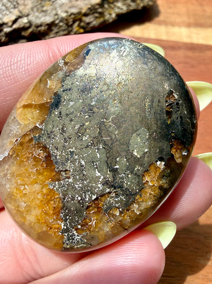 PYRITE + GOLDEN HEALER PALM STONE