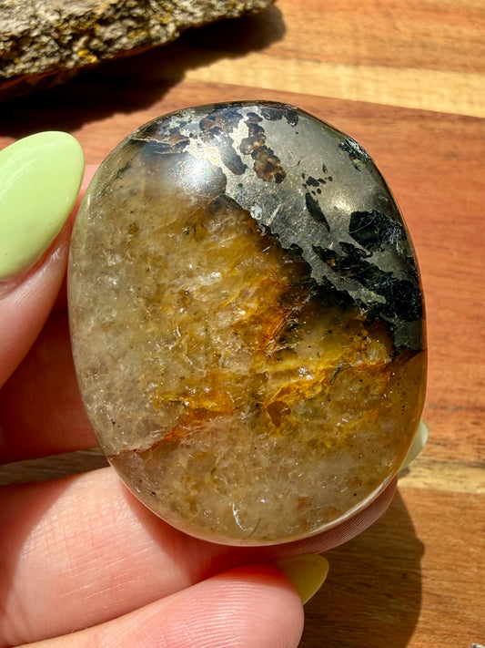 PYRITE + GOLDEN HEALER PALM STONE