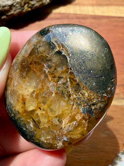 PYRITE + GOLDEN HEALER PALM STONE