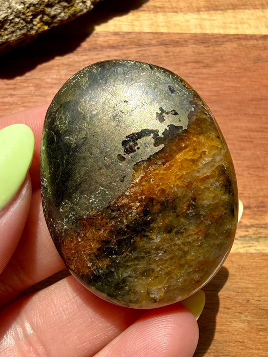 PYRITE + GOLDEN HEALER PALM STONE